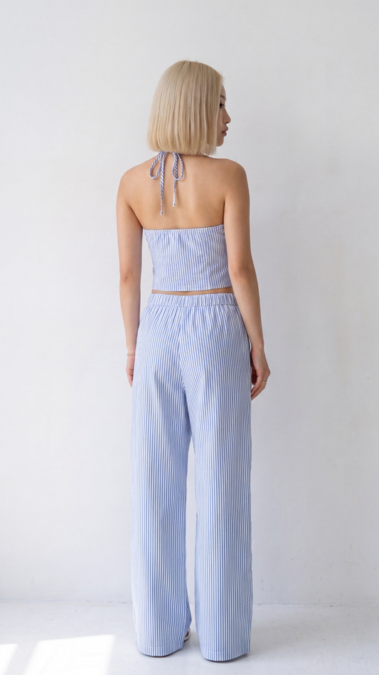Conjunto Top Halter Lazada Pantalón Palazzo Rayas