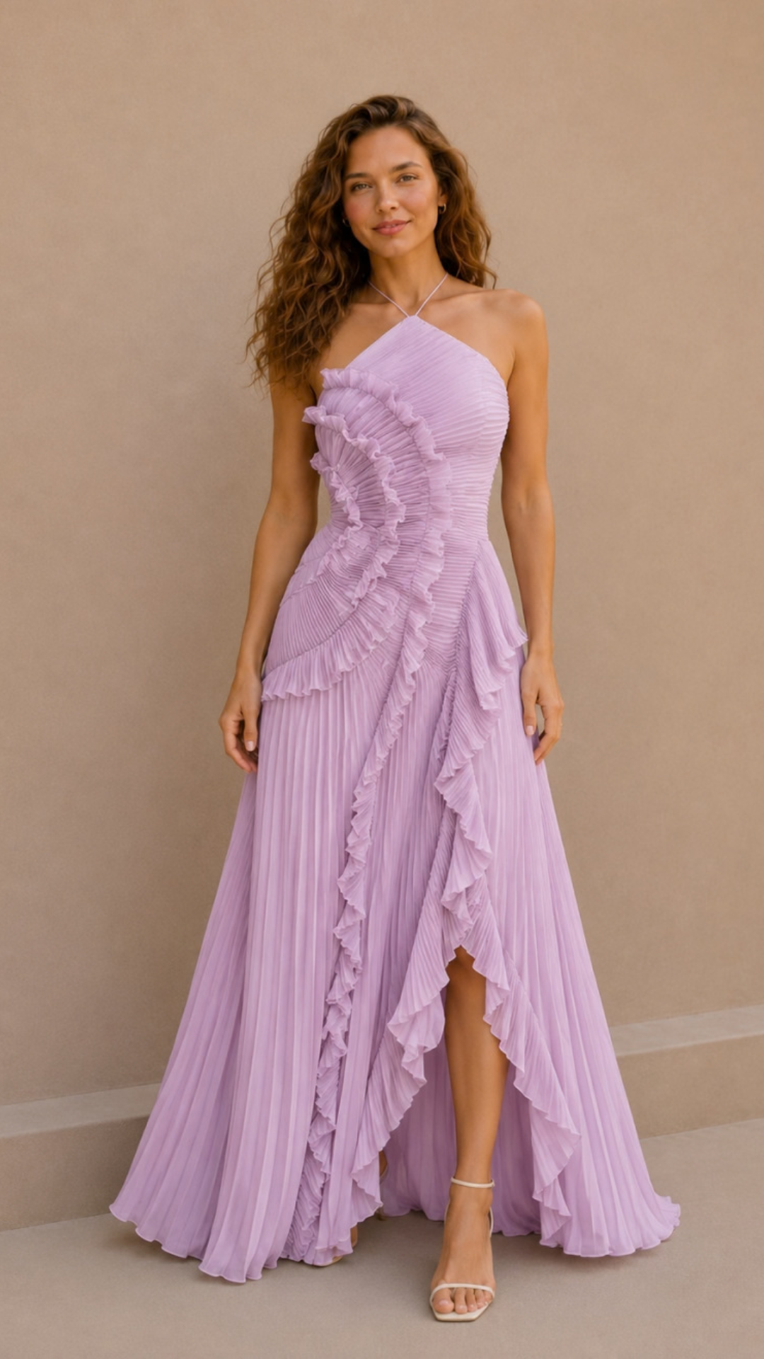 Vestido Plisado Volantes Espalda Abierta