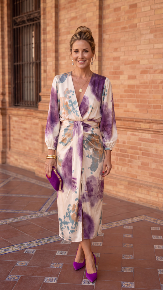 Vestido Midi Cruzado Estampado Acuarela