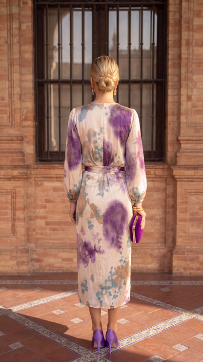 Vestido Midi Cruzado Estampado Acuarela