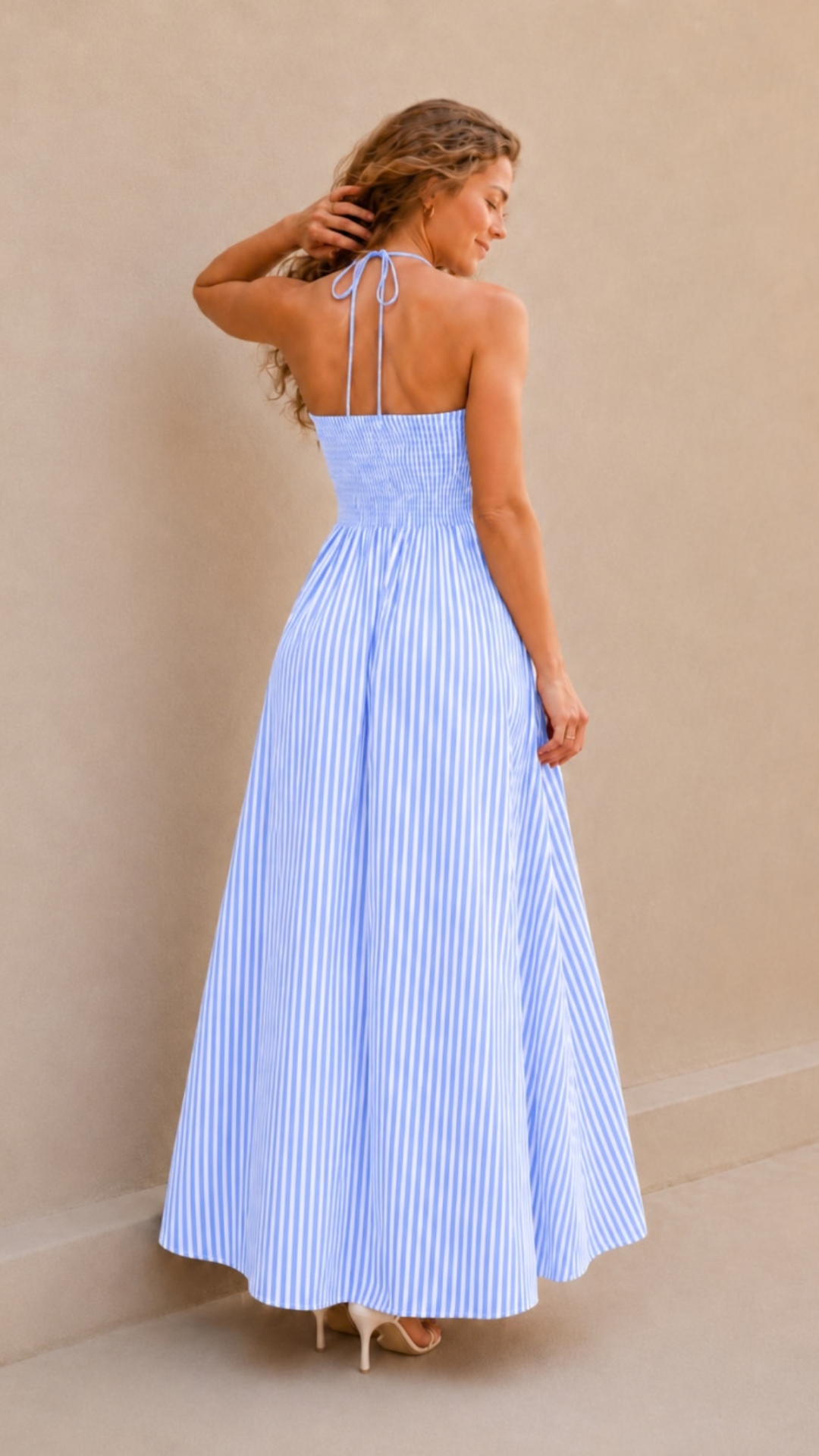 Vestido Maxi Halter Rayas Escote V