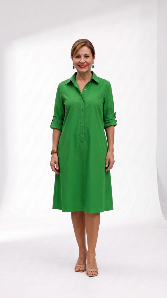 Vestido Liso con Manga Remangable