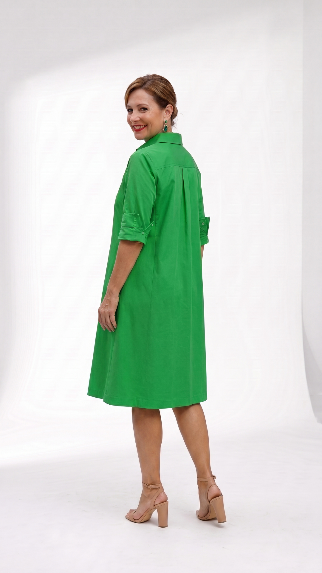 Vestido Liso con Manga Remangable