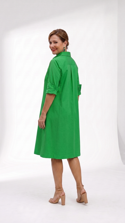 Vestido Liso con Manga Remangable