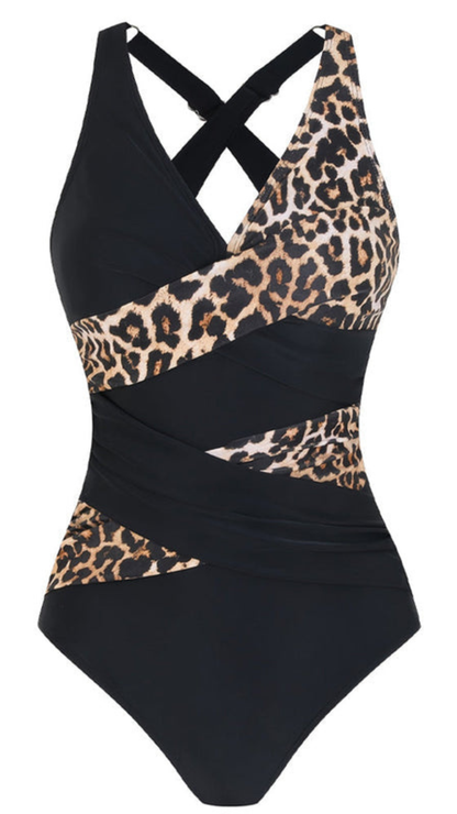 Bañador Drapeado con Panel Animal Print