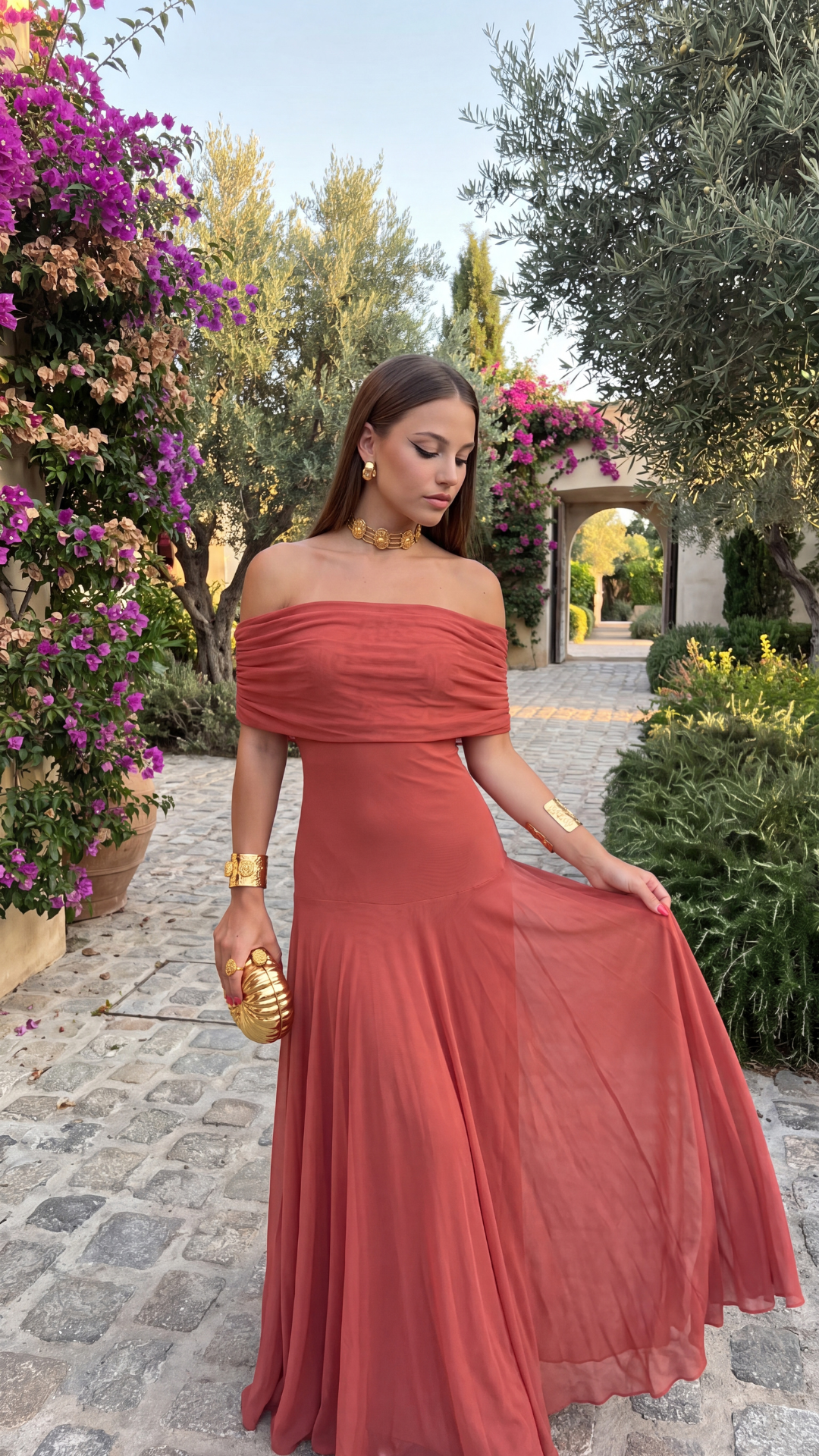 Vestido Maxi Off-Shoulder Drapeado