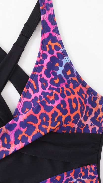 Bañador Drapeado con Panel Animal Print