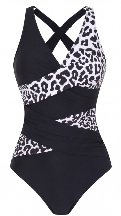 Bañador Drapeado con Panel Animal Print