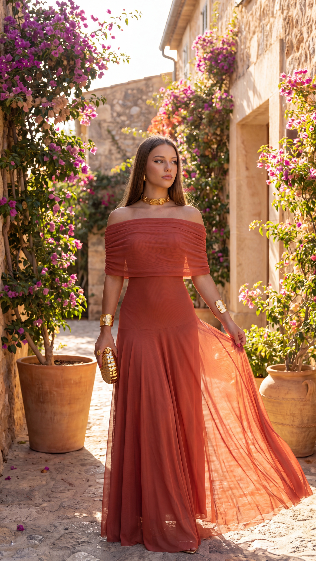 Vestido Maxi Off-Shoulder Drapeado