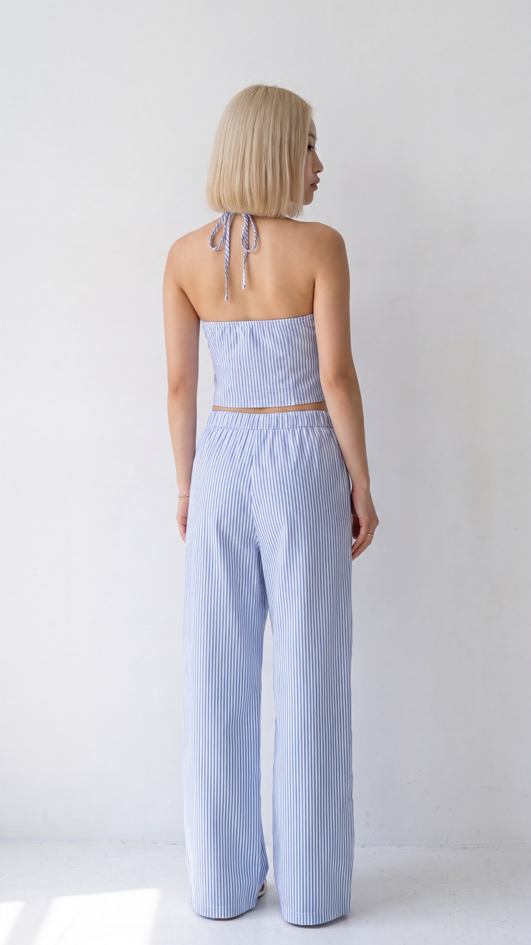 Conjunto Top Halter Lazada Pantalón Palazzo Rayas