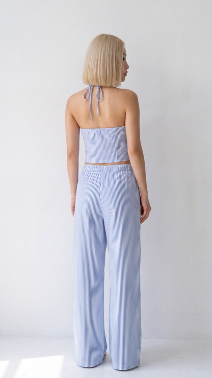 Conjunto Top Halter Lazada Pantalón Palazzo Rayas