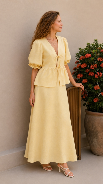 Conjunto Blusa Abullonada Falda Maxi