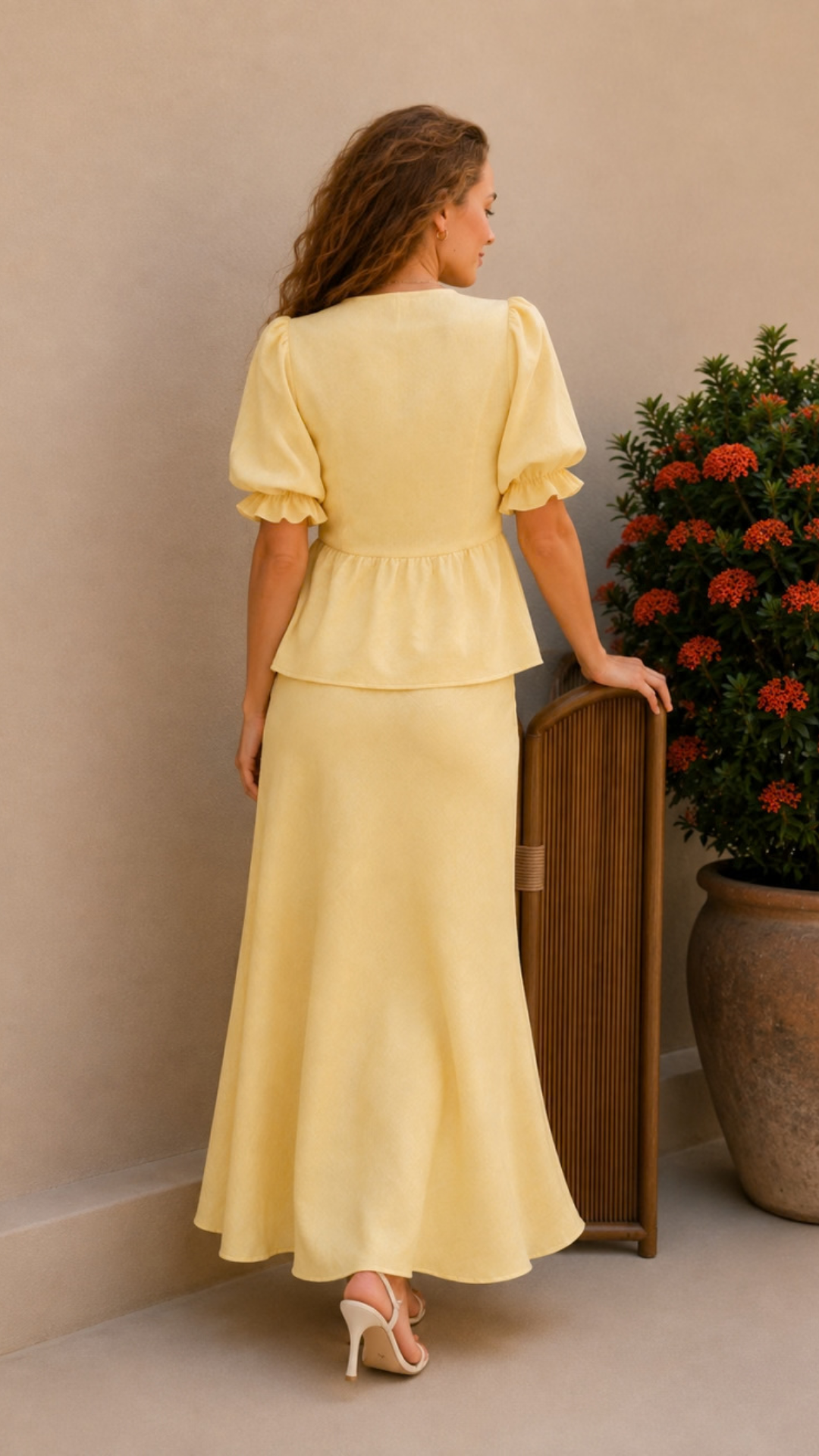 Conjunto Blusa Abullonada Falda Maxi