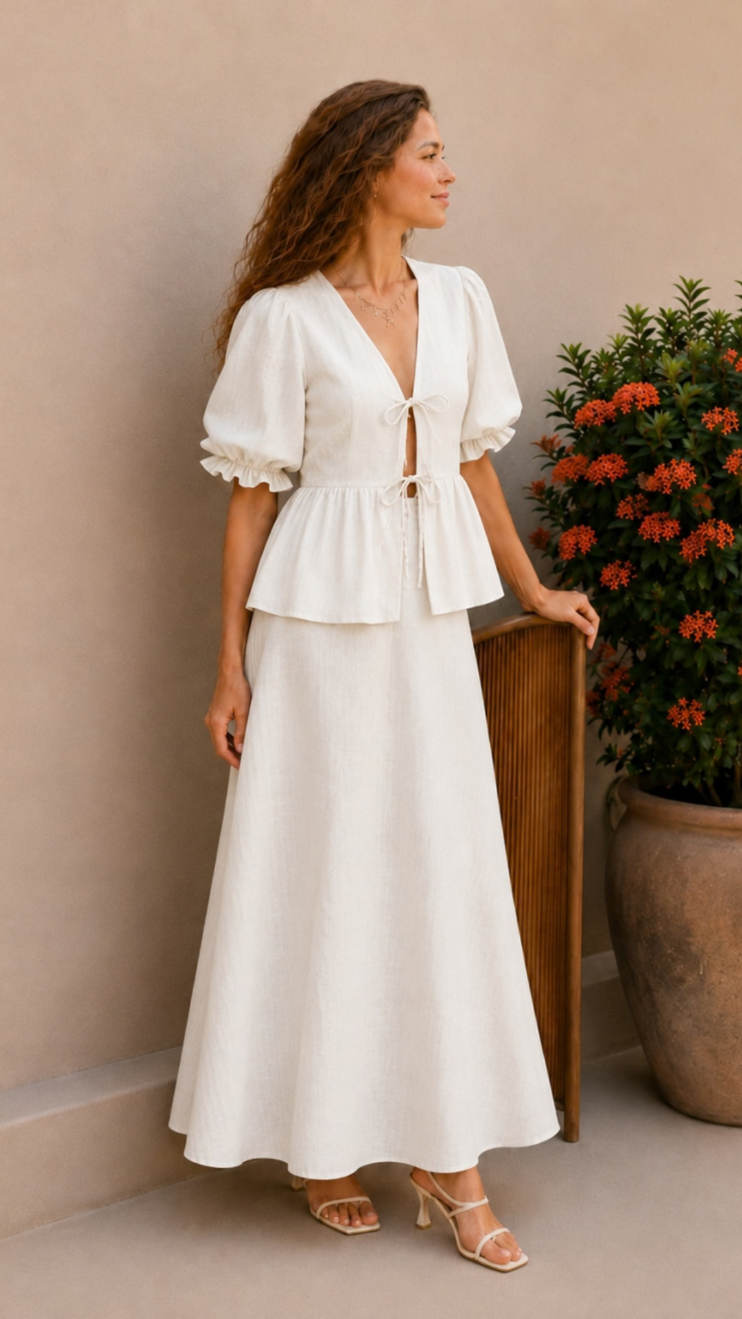 Conjunto Blusa Abullonada Falda Maxi