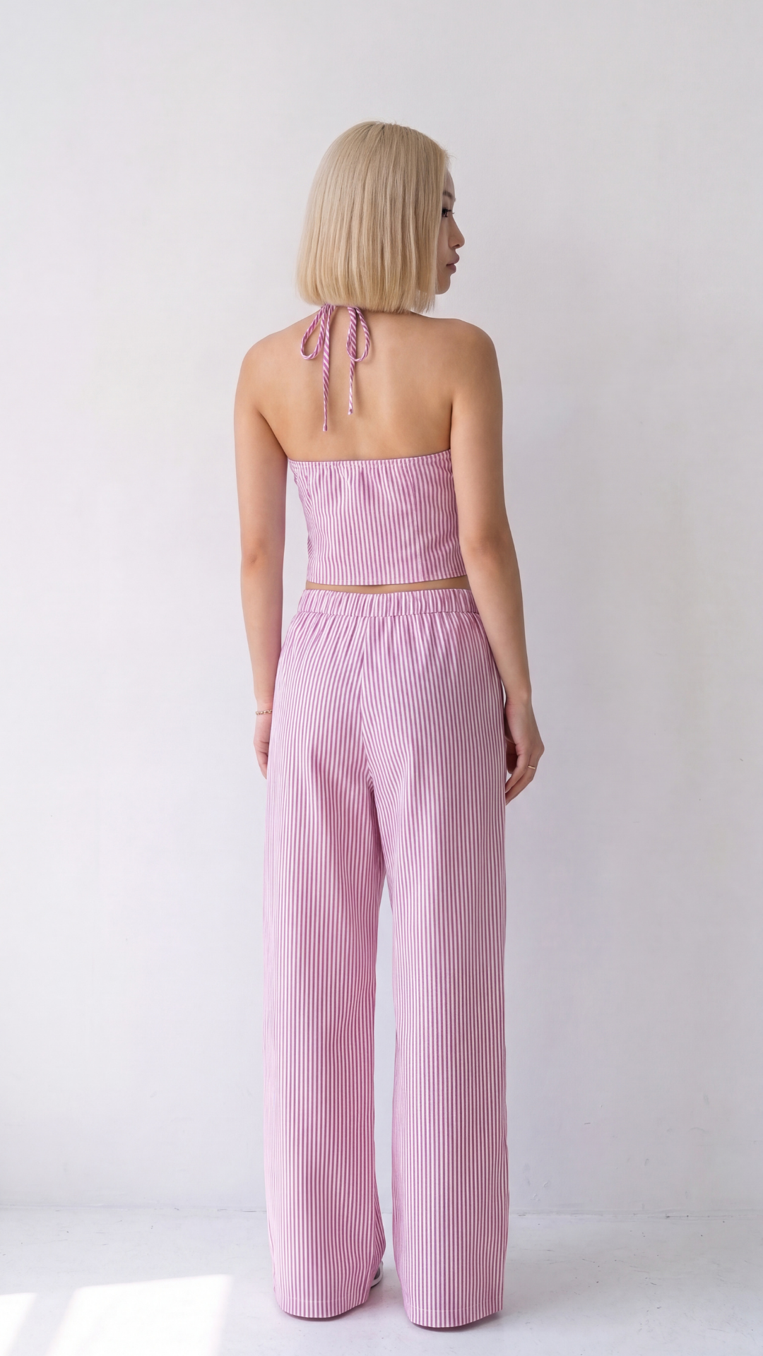 Conjunto Top Halter Lazada Pantalón Palazzo Rayas