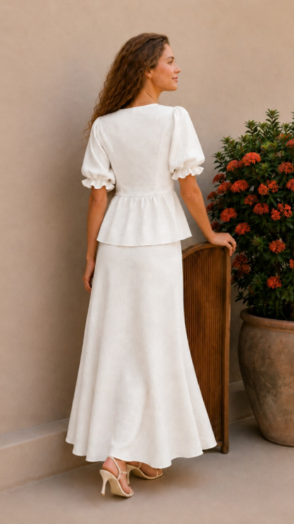 Conjunto Blusa Abullonada Falda Maxi