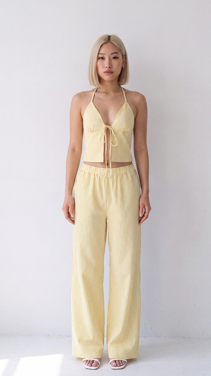 Conjunto Top Halter Lazada Pantalón Palazzo Rayas