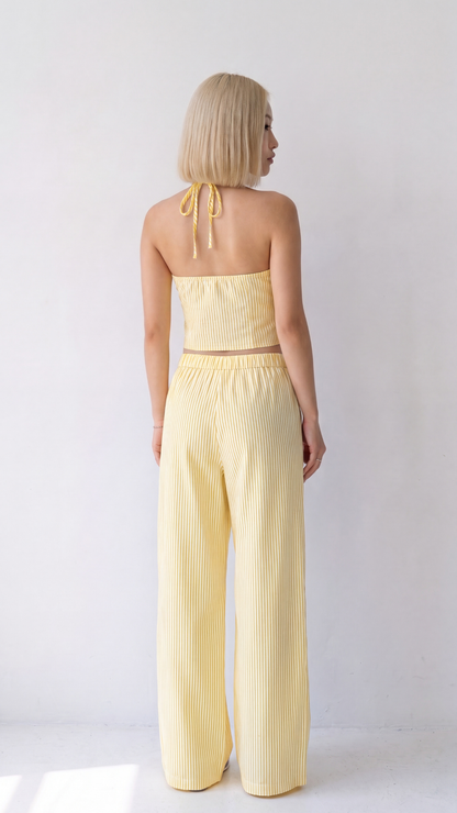 Conjunto Top Halter Lazada Pantalón Palazzo Rayas