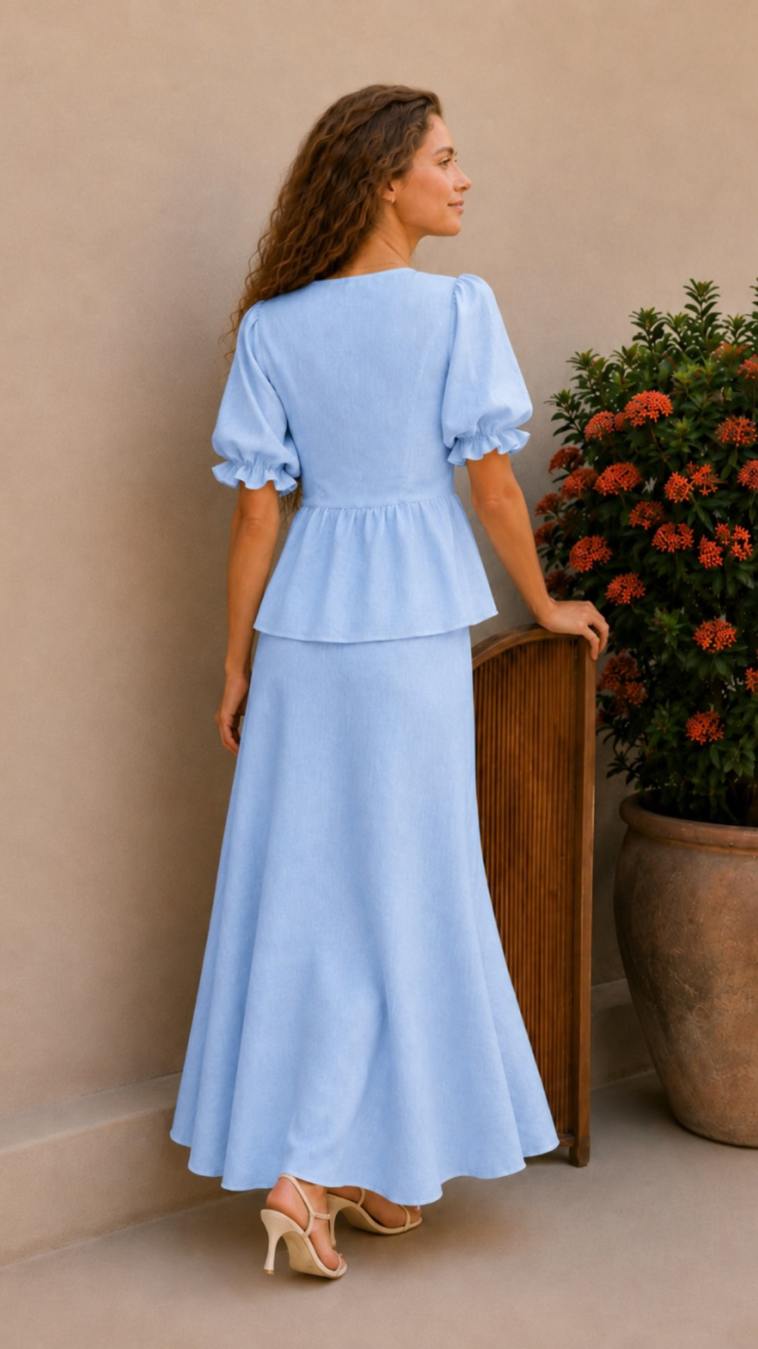 Conjunto Blusa Abullonada Falda Maxi