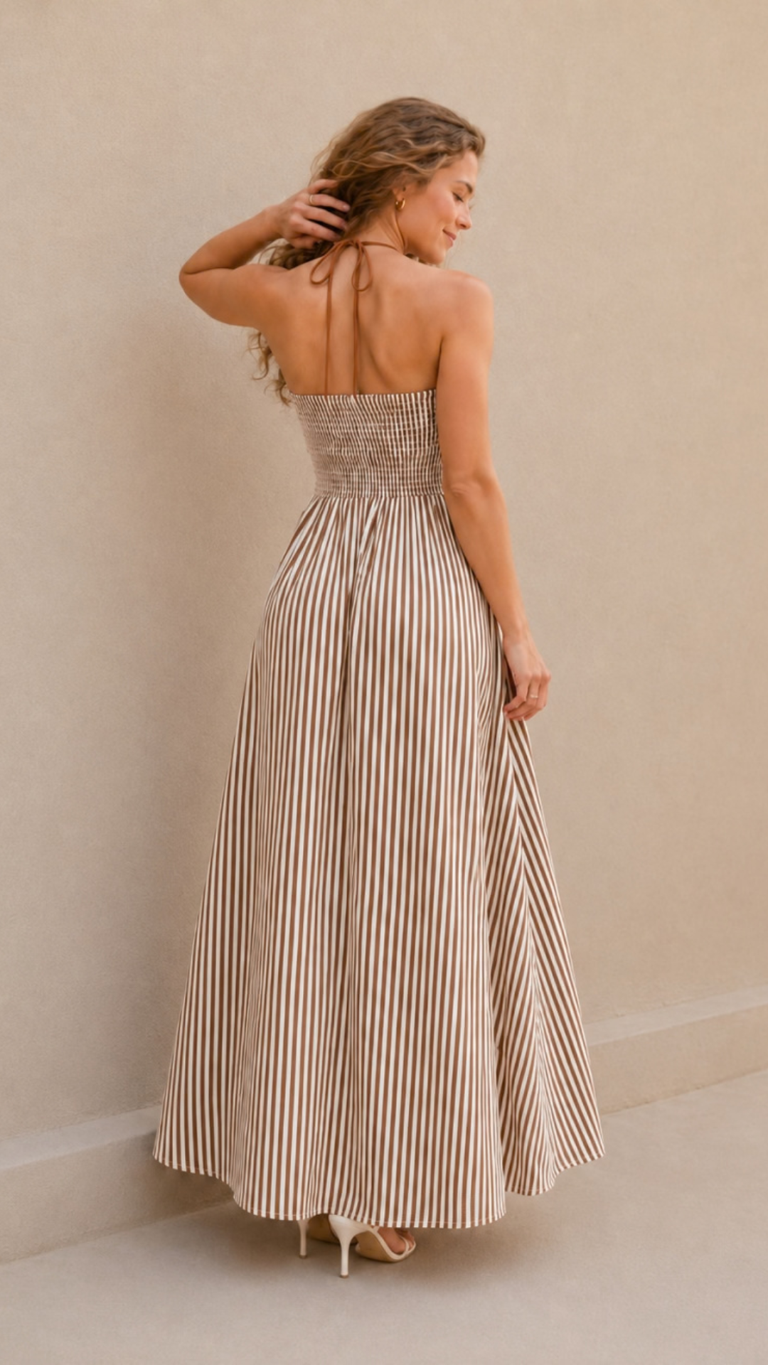 Vestido Maxi Halter Rayas Escote V