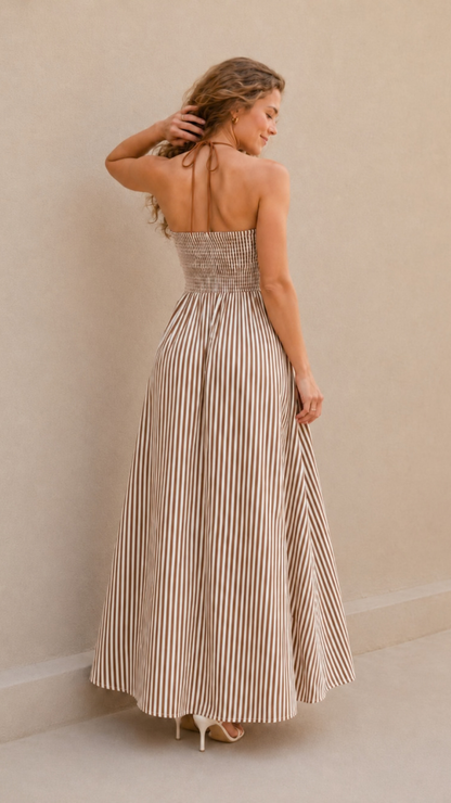 Vestido Maxi Halter Rayas Escote V