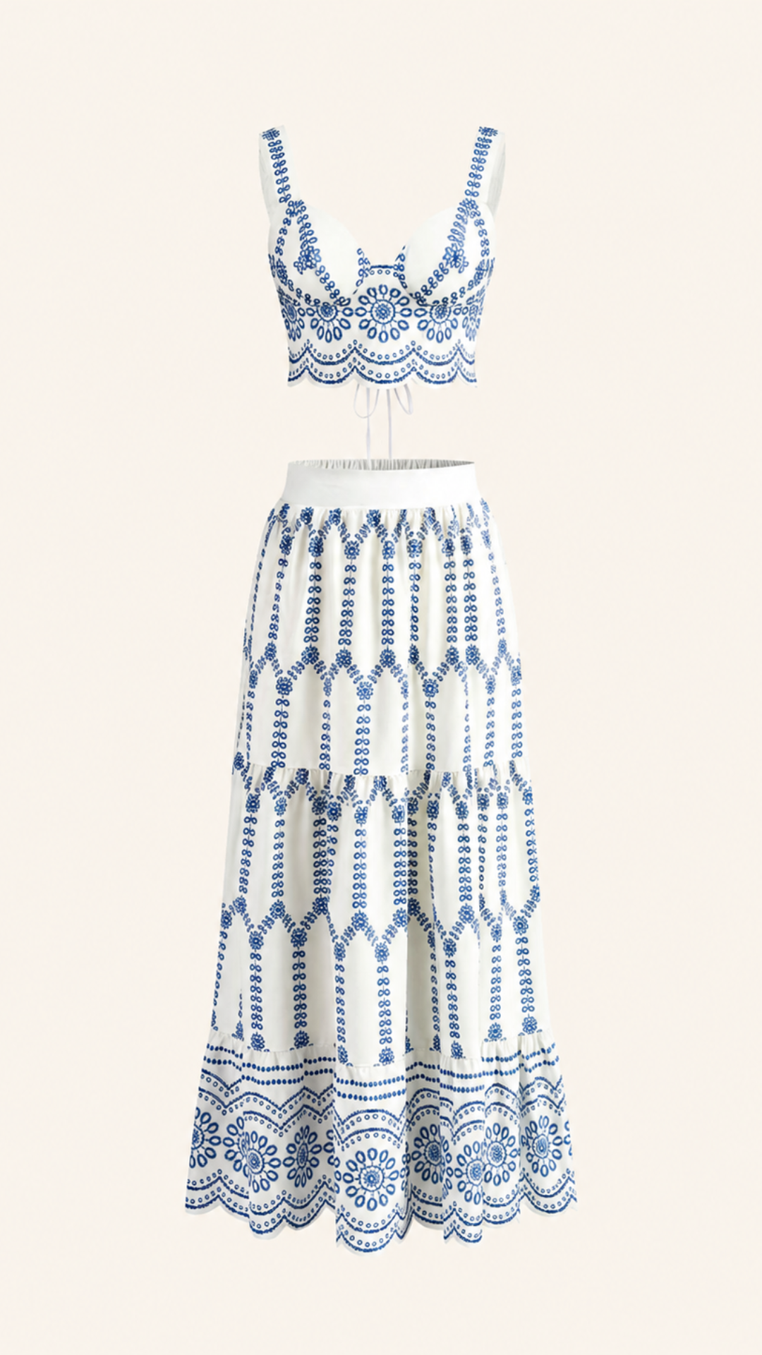 Conjunto Bustier Bordado Falda Maxi