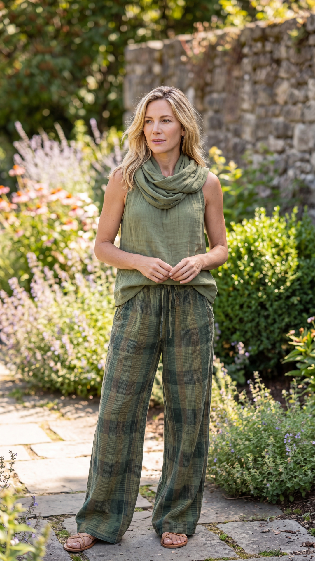 Conjunto Blusa Cuello Cowl Pantalón Ancho