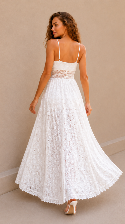 Vestido Largo Encaje Cintura Crochet