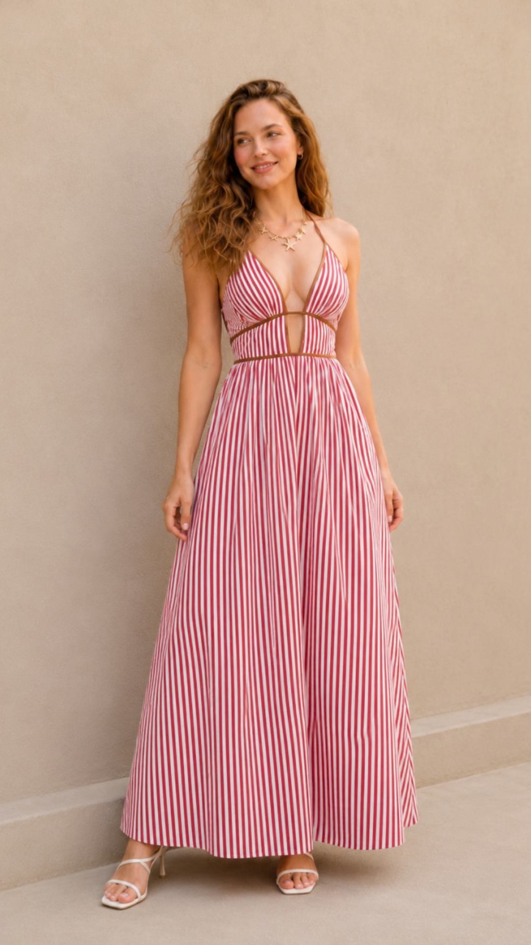 Vestido Maxi Halter Rayas Escote V