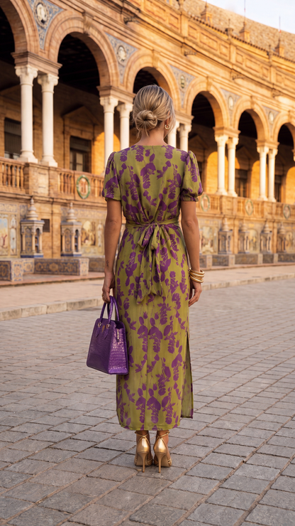 Vestido Midi Estampado Escote Cruzado con Nudo