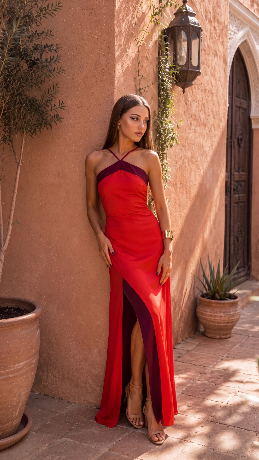 Vestido Largo Bicolor Escote Halter