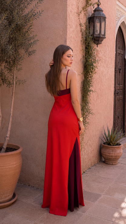 Vestido Largo Bicolor Escote Halter
