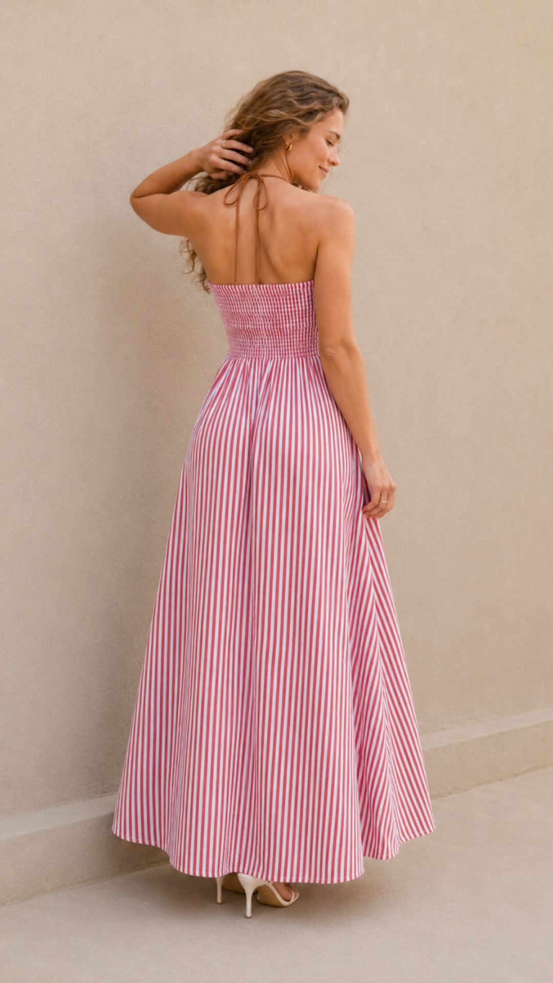 Vestido Maxi Halter Rayas Escote V