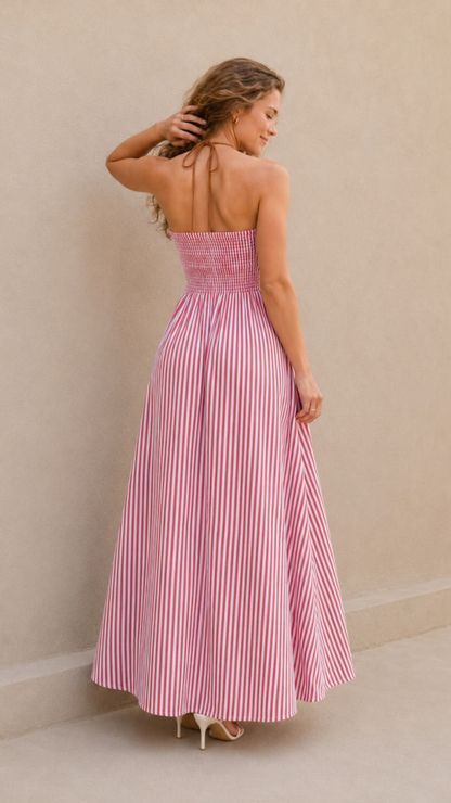 Vestido Maxi Halter Rayas Escote V