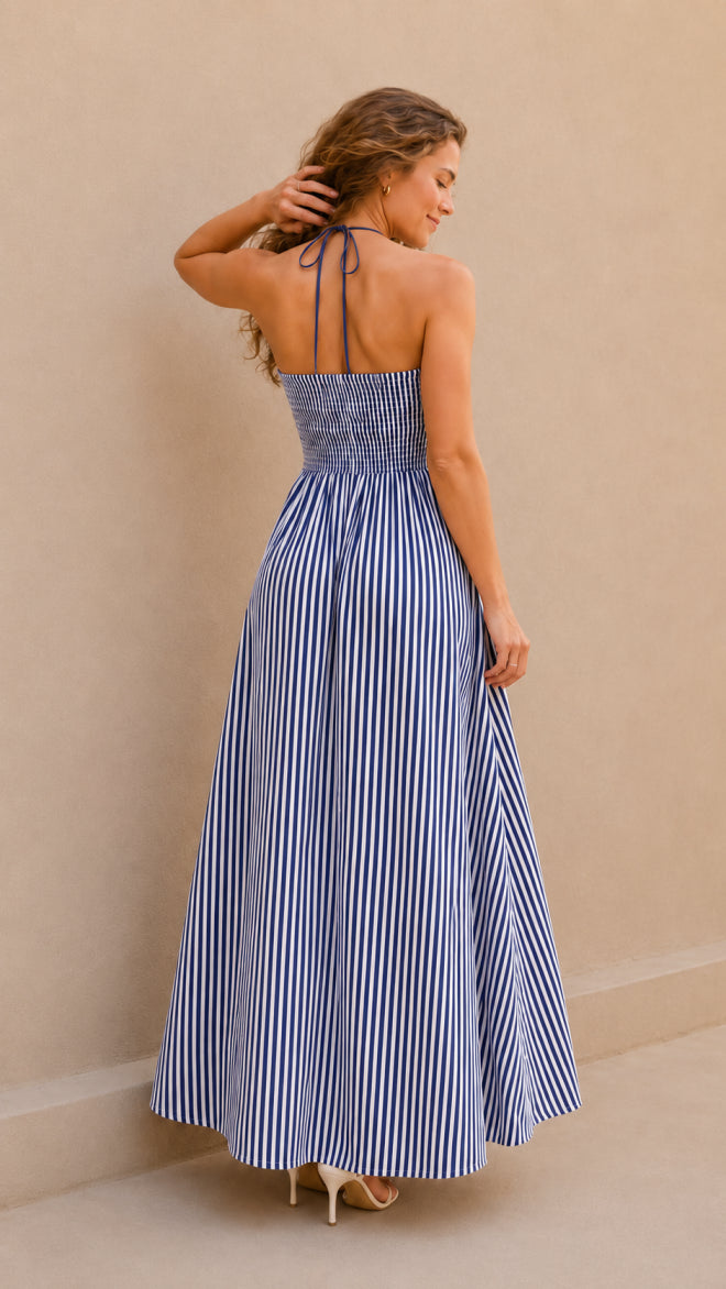 Vestido Maxi Halter Rayas Escote V